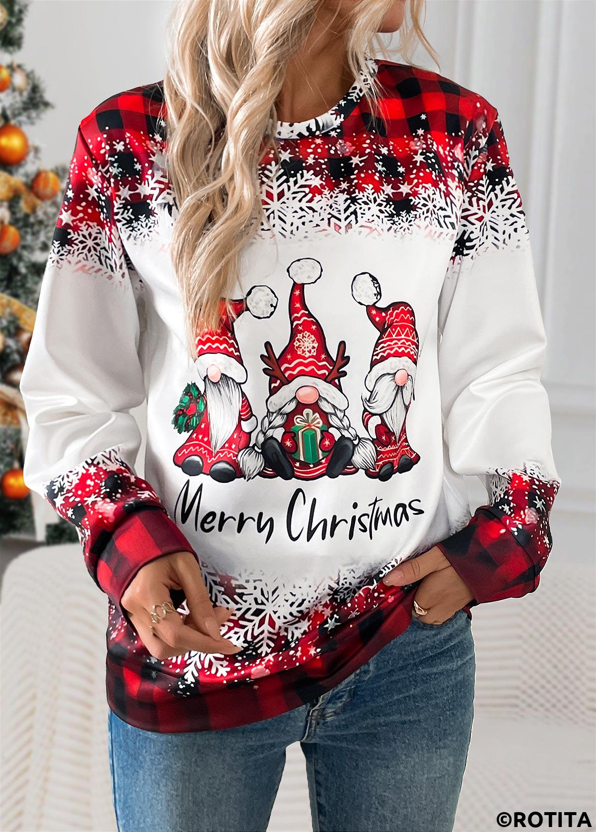 Red tops,Christmas tops,ROTITA Christmas Tummy Coverage Santa Claus Print Red T Shirt