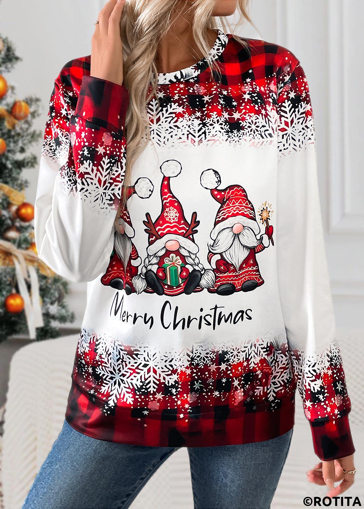 Red tops,Christmas tops,ROTITA Christmas Tummy Coverage Santa Claus Print Red T Shirt
