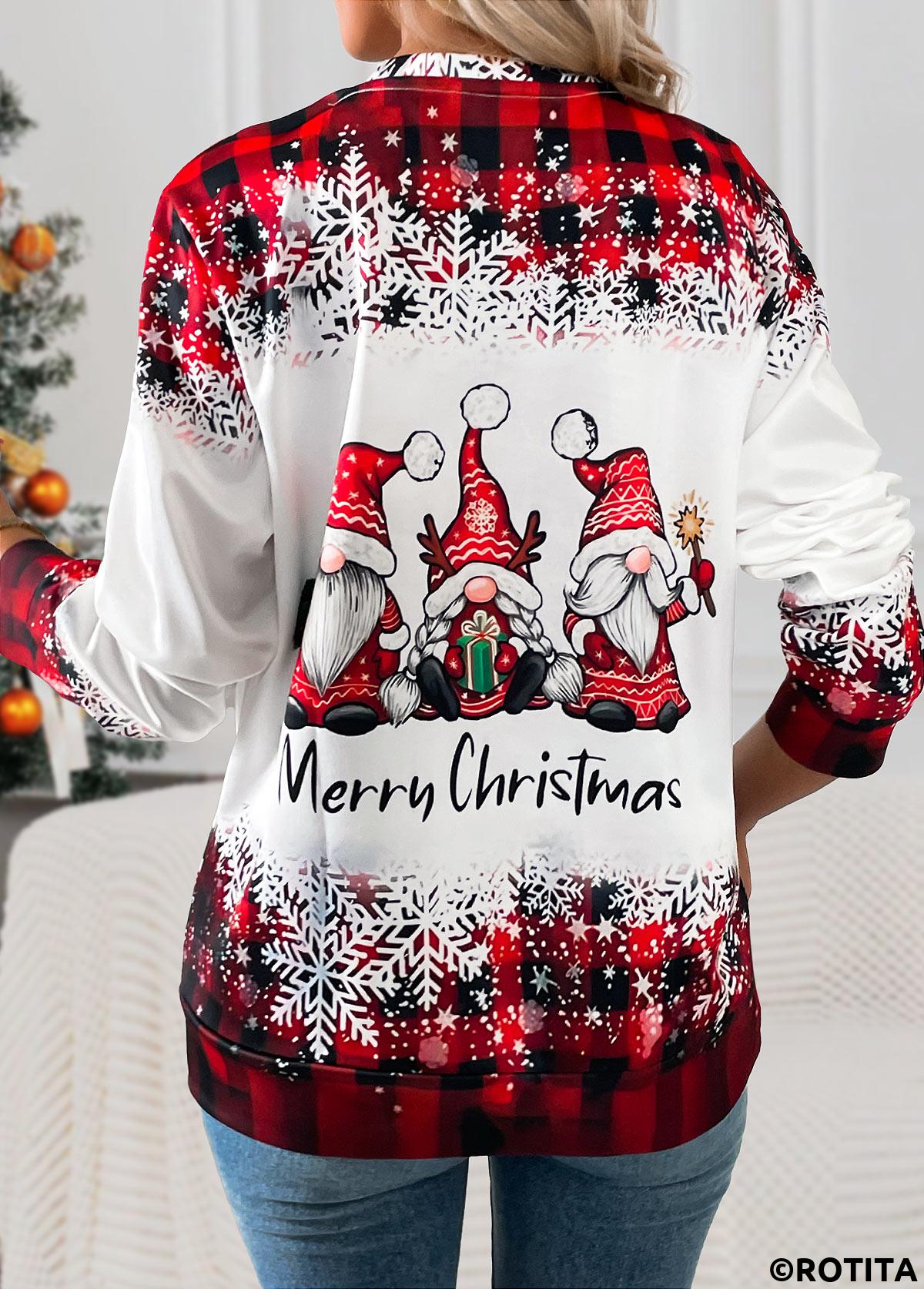 Red tops,Christmas tops,ROTITA Christmas Tummy Coverage Santa Claus Print Red T Shirt