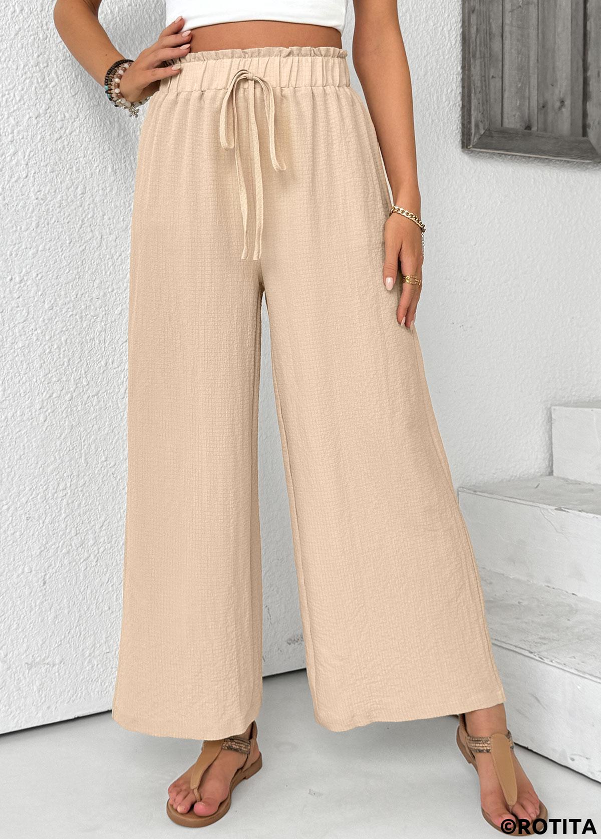 Light Coffee bottoms,Plain Color bottoms,Light Coffee Wide Leg Elastic Waist High Waisted Pants