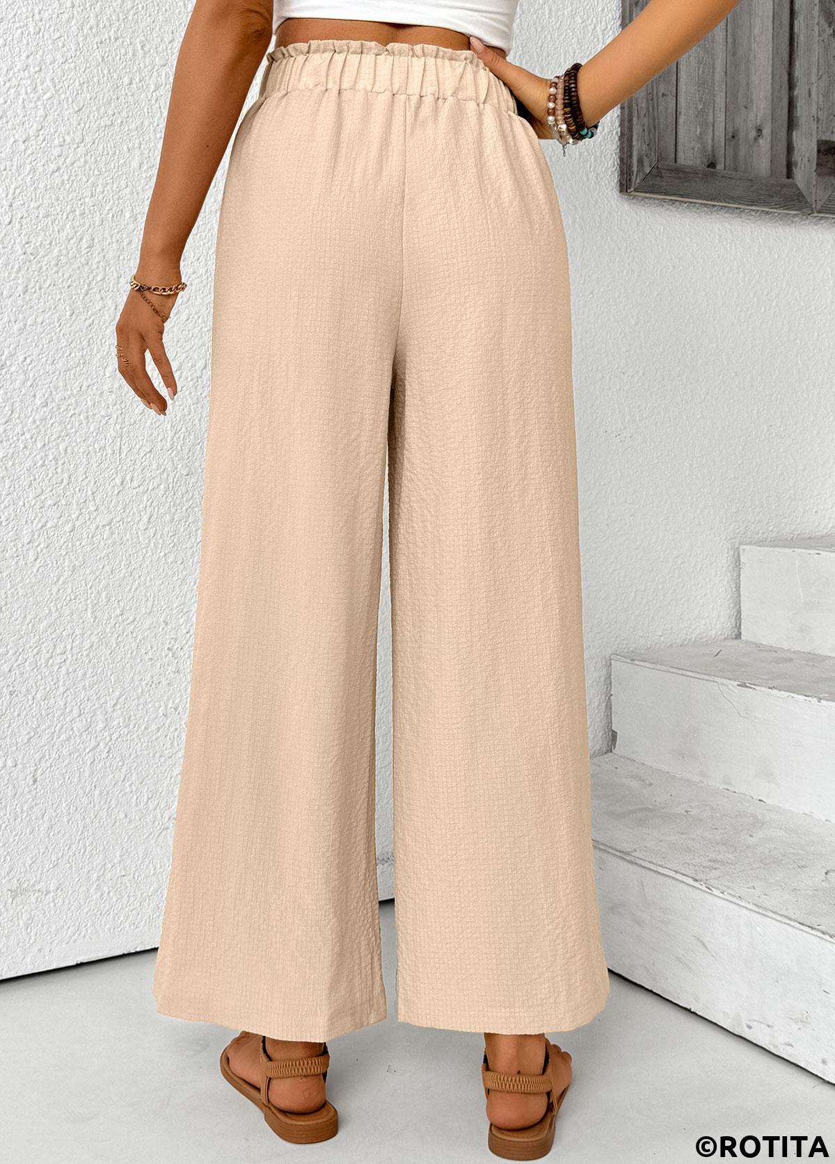 Light Coffee bottoms,Plain Color bottoms,Light Coffee Wide Leg Elastic Waist High Waisted Pants