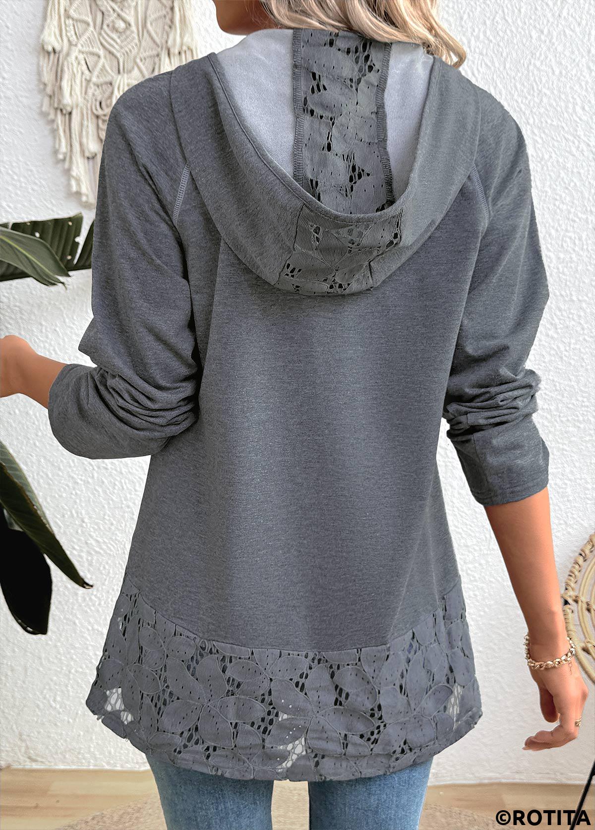 Dark Grey Marl tops,Plain Color tops,ROTITA Tummy Coverage Dark Grey Marl Long Sleeve Hoodie