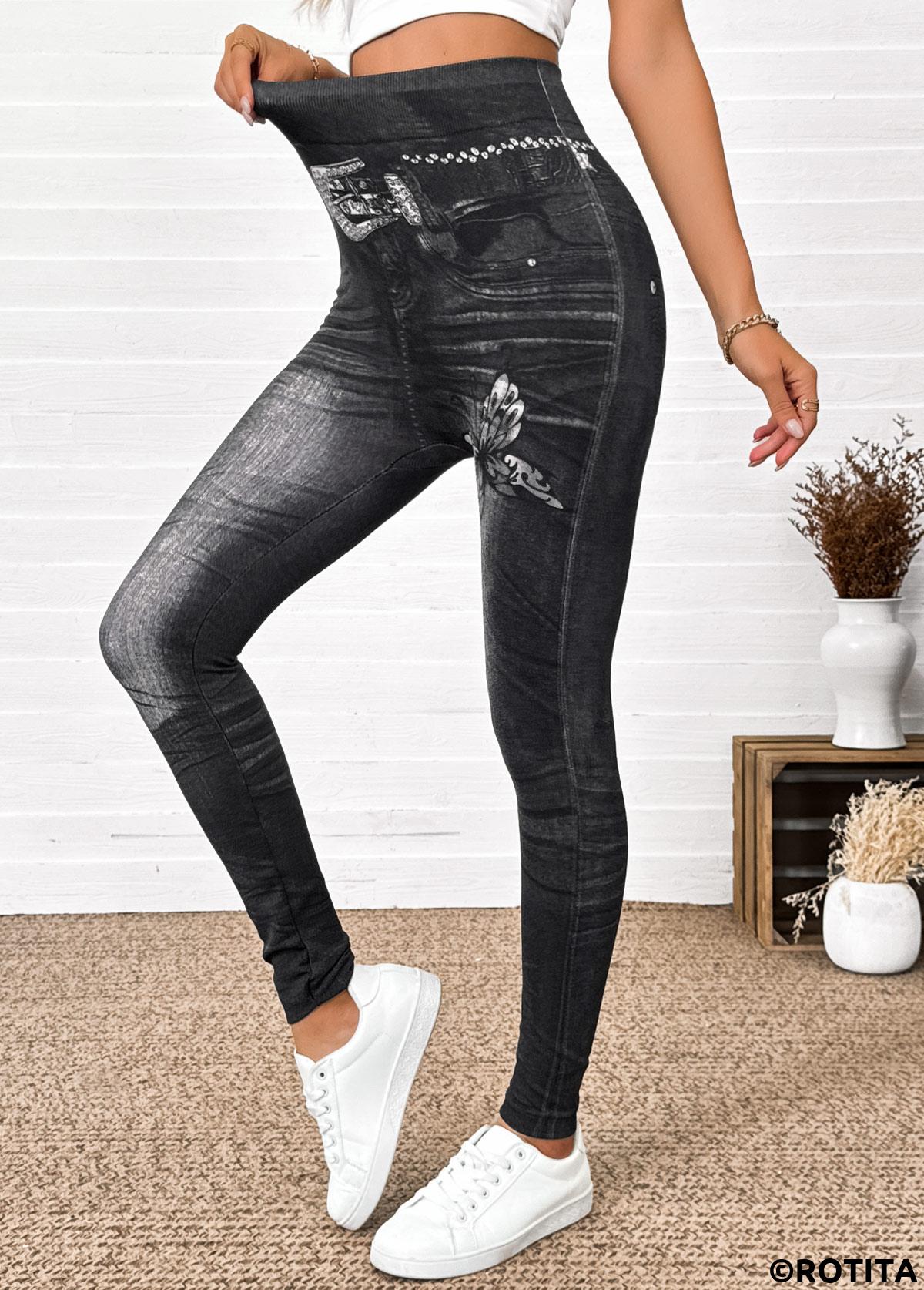 Black bottoms,Ombre bottoms,Ombre Black Skinny Elastic Waist High Waisted Pants