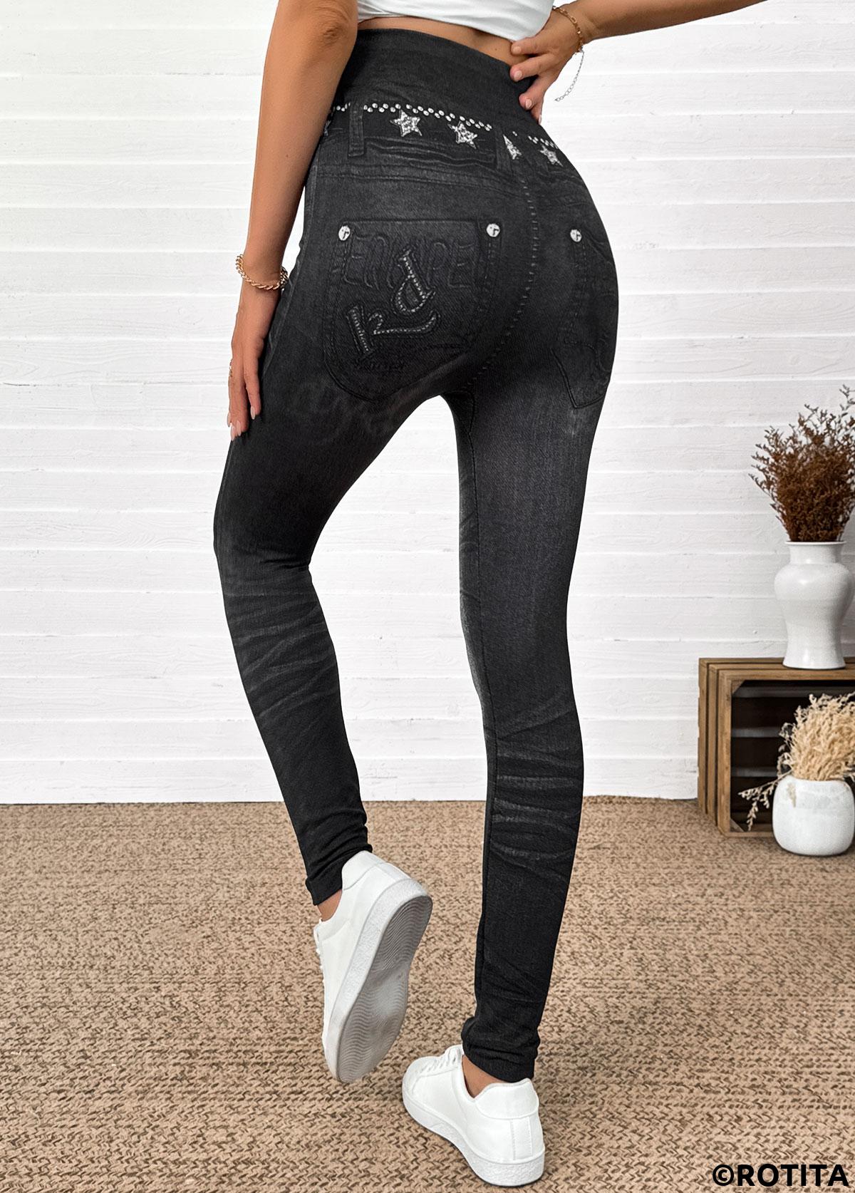 Black bottoms,Ombre bottoms,Ombre Black Skinny Elastic Waist High Waisted Pants