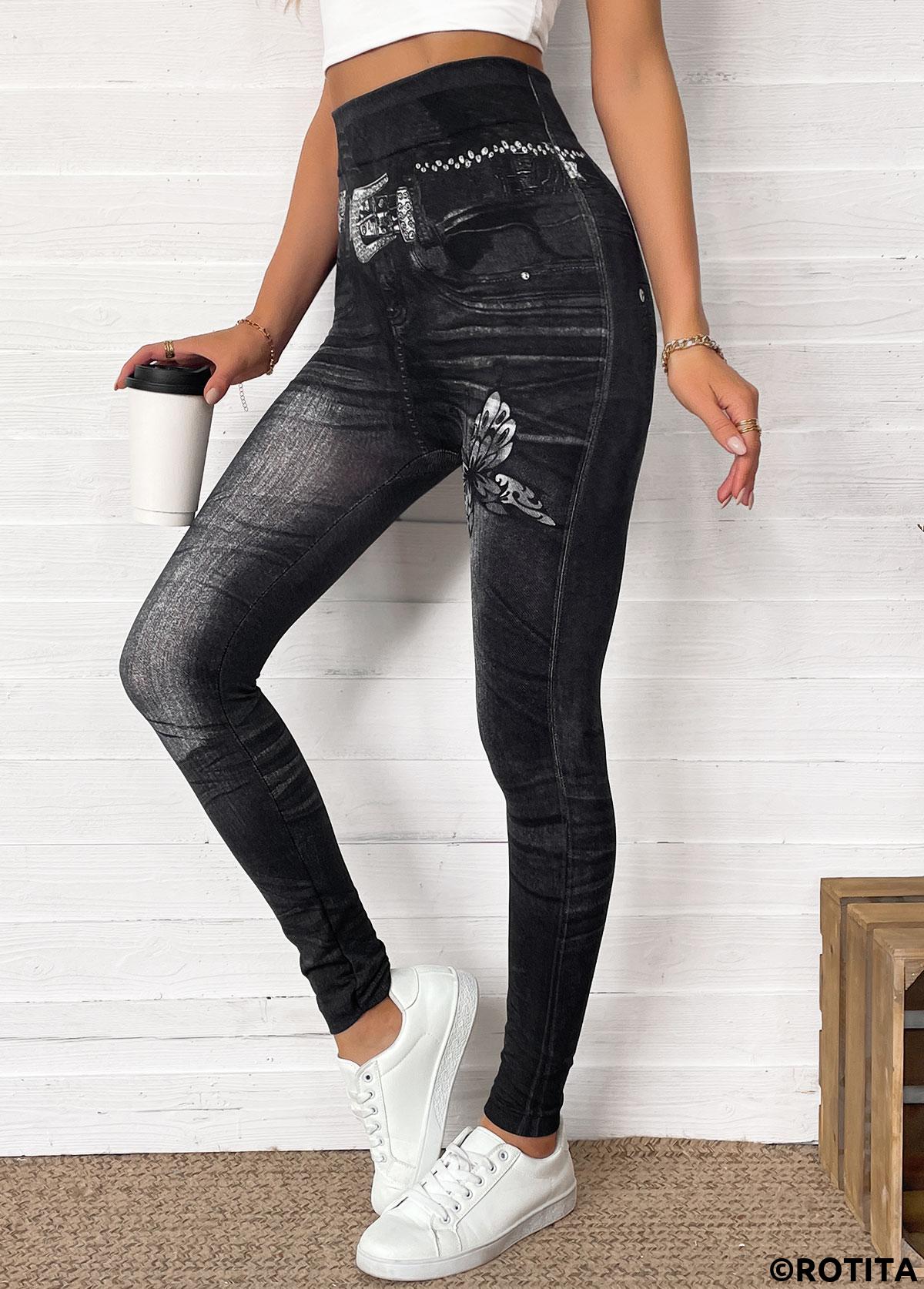 Black bottoms,Ombre bottoms,Ombre Black Skinny Elastic Waist High Waisted Pants