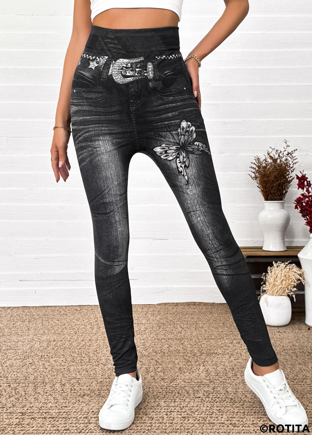 Black bottoms,Ombre bottoms,Ombre Black Skinny Elastic Waist High Waisted Pants