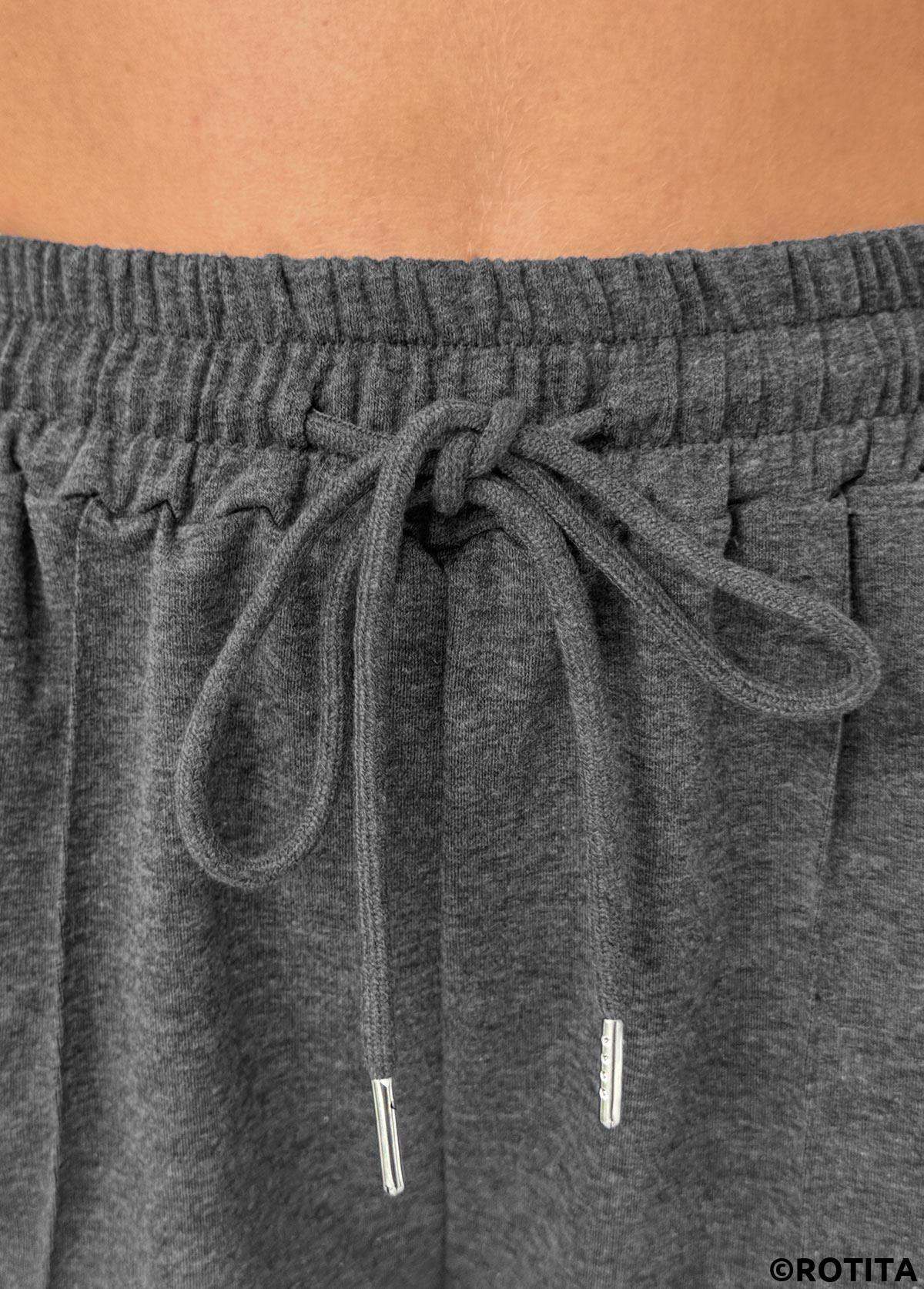 Dark Grey Marl bottoms,Plain Color bottoms,Pocket Dark Grey Marl Straight Leg Elastic Waist Pants