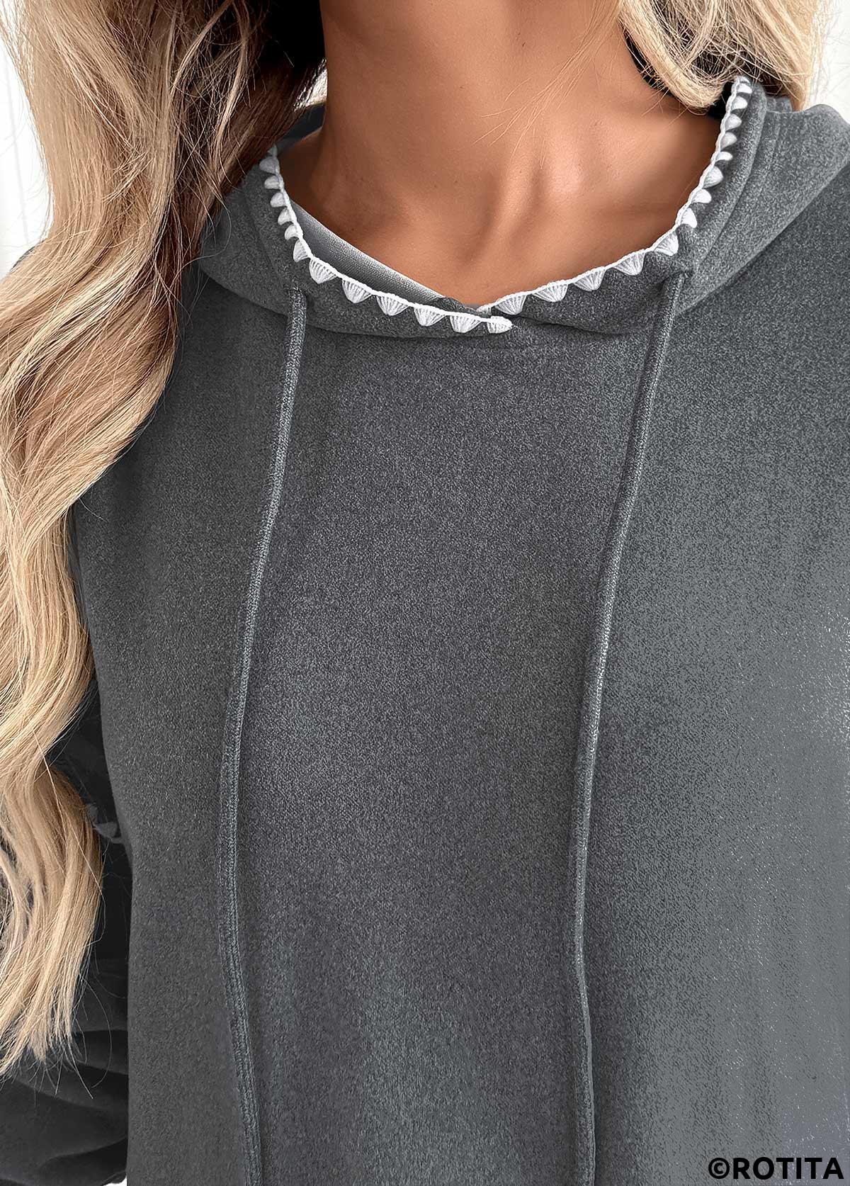 Dark Grey dresses,Plain Color dresses,Everyday dresses,Casual dresses,ROTITA Tummy Coverage Dark Grey Hooded Long Sleeve Dress