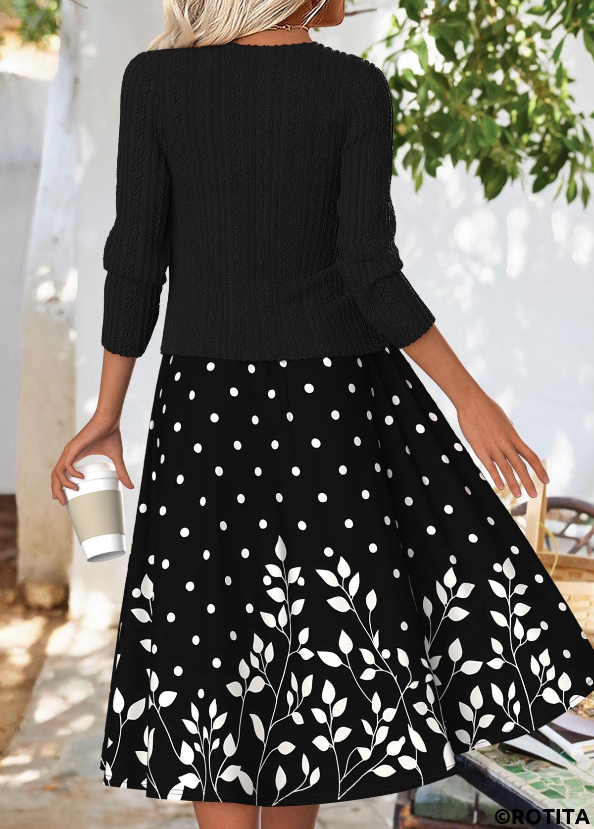 Black dresses,Plants dresses,Dot dresses,Everyday dresses,Casual dresses,ROTITA Tummy Coverage Floral Print Black Dress and Cardigan
