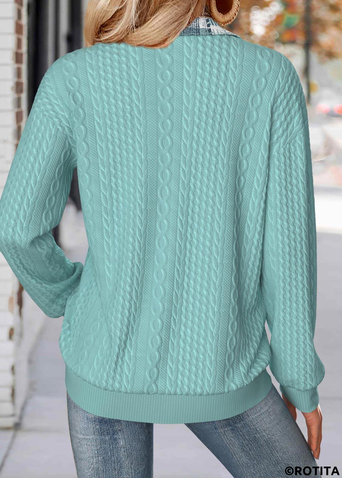 Sage Green tops,Geometric tops,ROTITA Tummy Coverage Geometric Print Sage Green Long Sleeve Sweatshirt