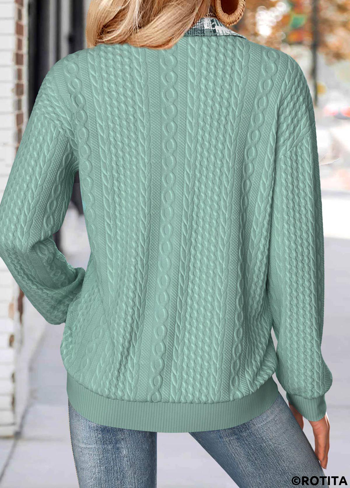 Sage Green tops,Geometric tops,ROTITA Tummy Coverage Geometric Print Sage Green Long Sleeve Sweatshirt