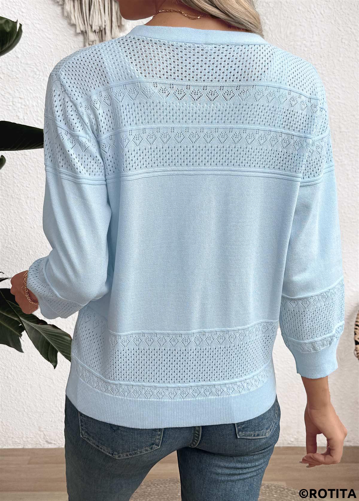 Light Blue tops,Plain Color tops,Light Blue V Neck Long Sleeve Light Cardigan