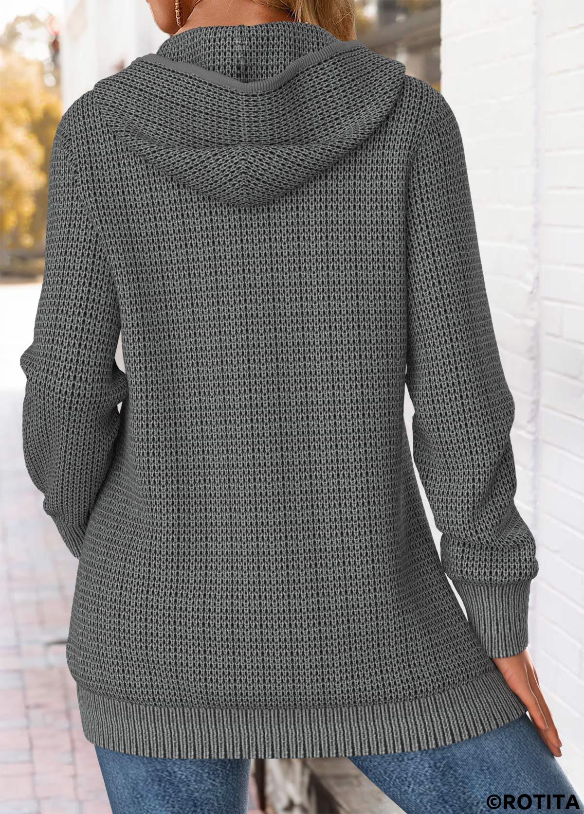 Dark Grey tops,Plain Color tops,ROTITA Tummy Coverage Dark Grey Hooded Long Sleeve Coat