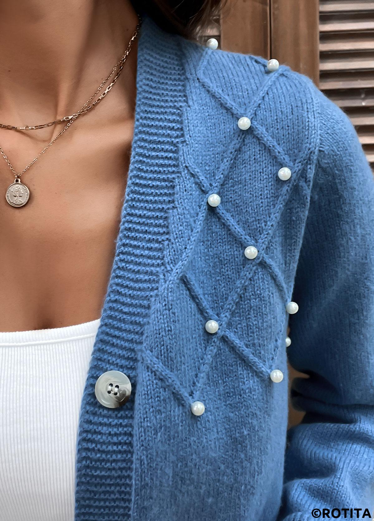 Denim Blue tops,Plain Color tops,Tummy Coverage Denim Blue Long Sleeve Cardigan