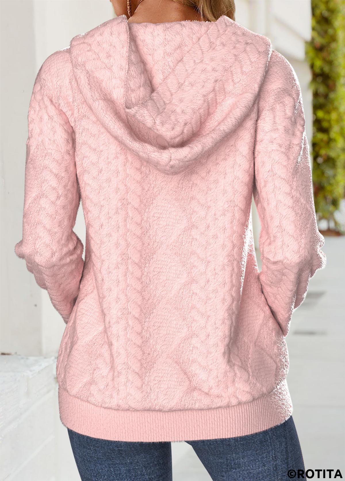 Pink tops,Plain Color tops,ROTITA Tummy Coverage Pink Long Sleeve Hoodie