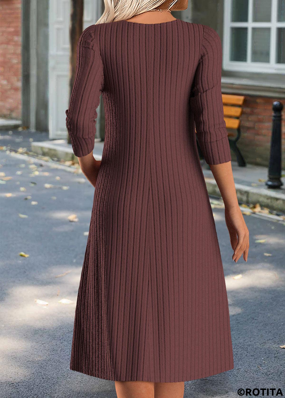 Deep Red dresses,Plaid dresses,Geometric dresses,Everyday dresses,Casual dresses,ROTITA Tummy Coverage Plaid Deep Red Short Round Neck Dress