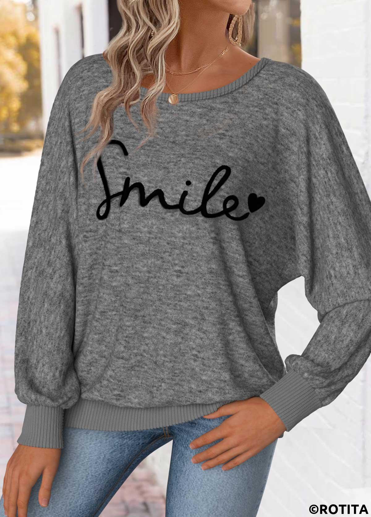 Dark Grey Marl tops,Letter tops,ROTITA Tummy Coverage Letter Print Dark Grey Marl T Shirt