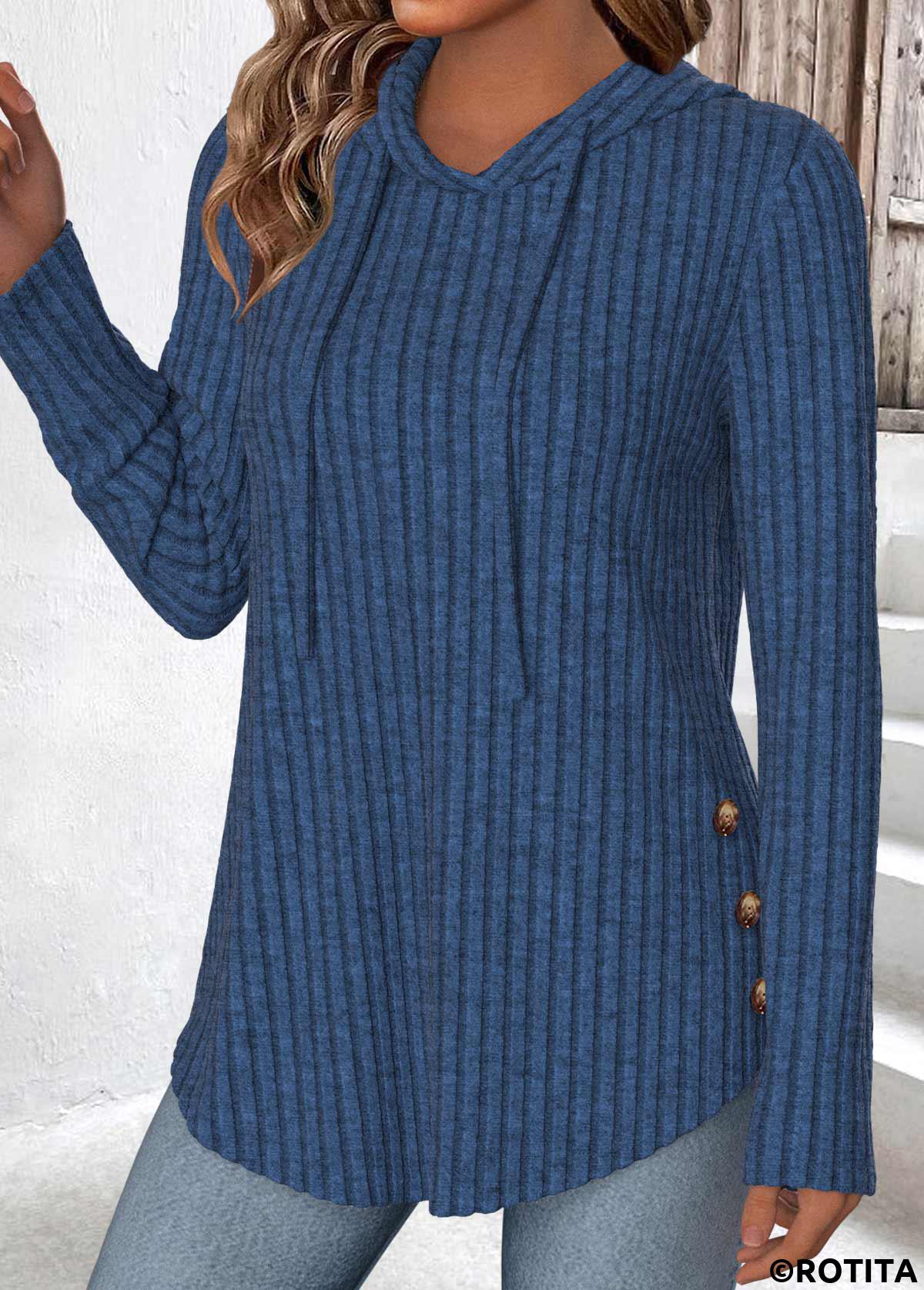 Navy tops,Plain Color tops,ROTITA Tummy Coverage Navy Long Sleeve Hoodie