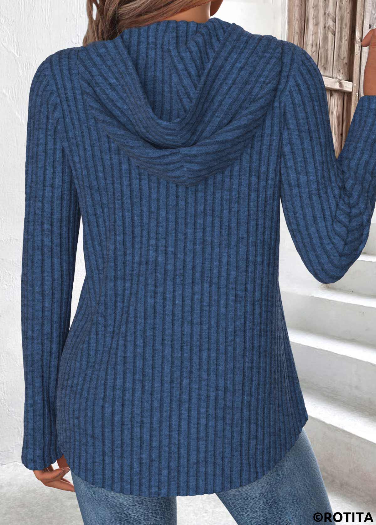 Navy tops,Plain Color tops,ROTITA Tummy Coverage Navy Long Sleeve Hoodie