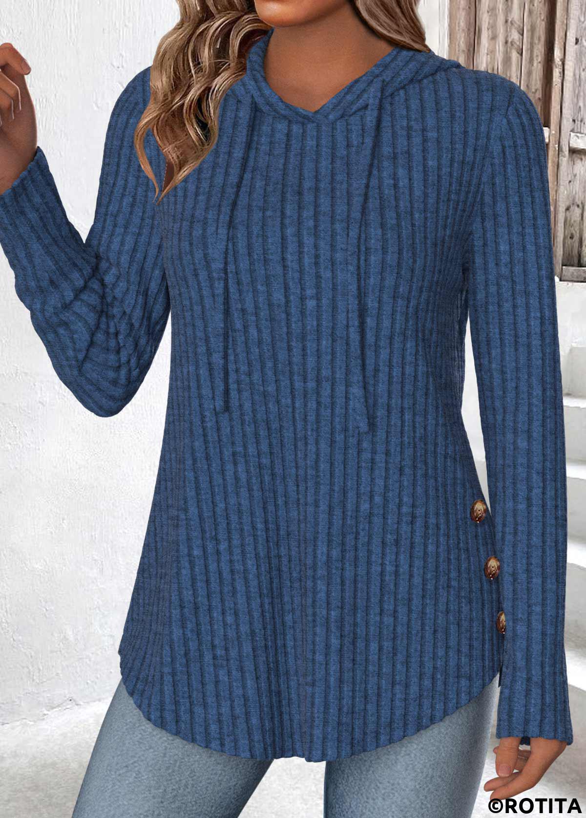 Navy tops,Plain Color tops,ROTITA Tummy Coverage Navy Long Sleeve Hoodie