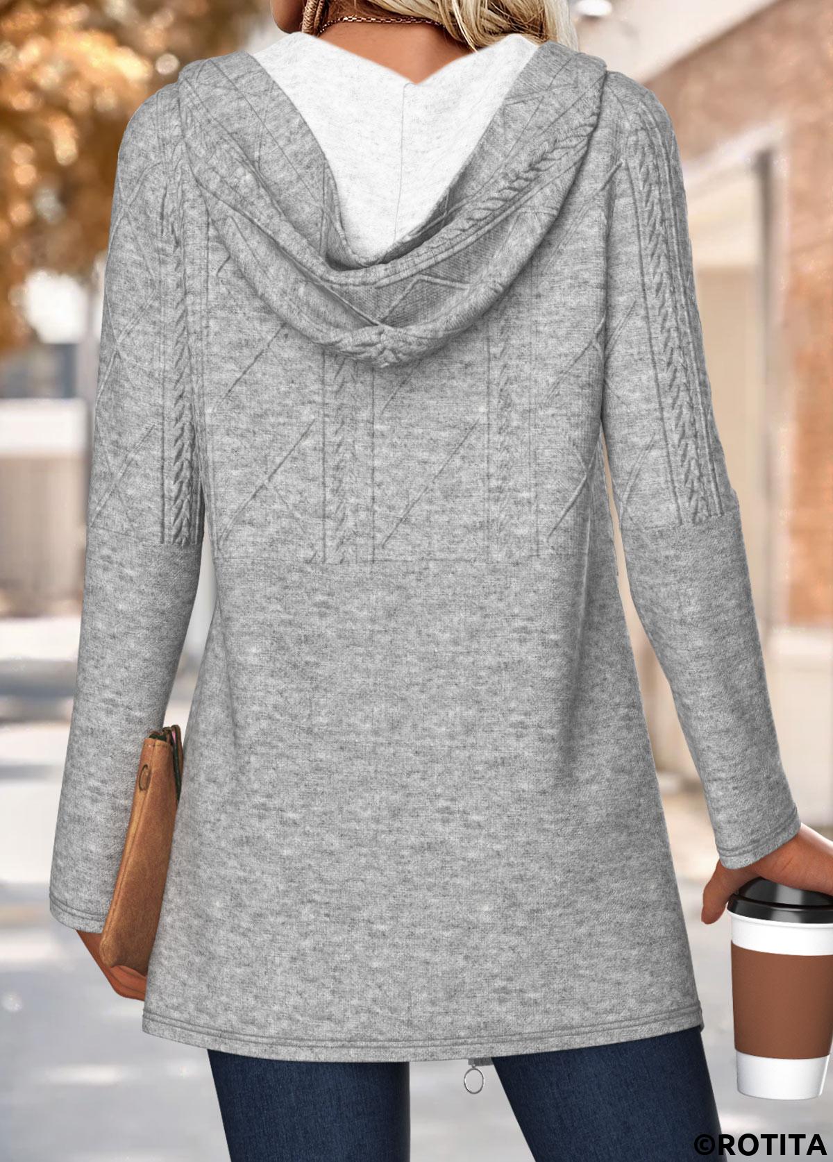 Dark Grey Marl tops,Plain Color tops,ROTITA Tummy Coverage Dark Grey Marl Hooded Long Sleeve Coat