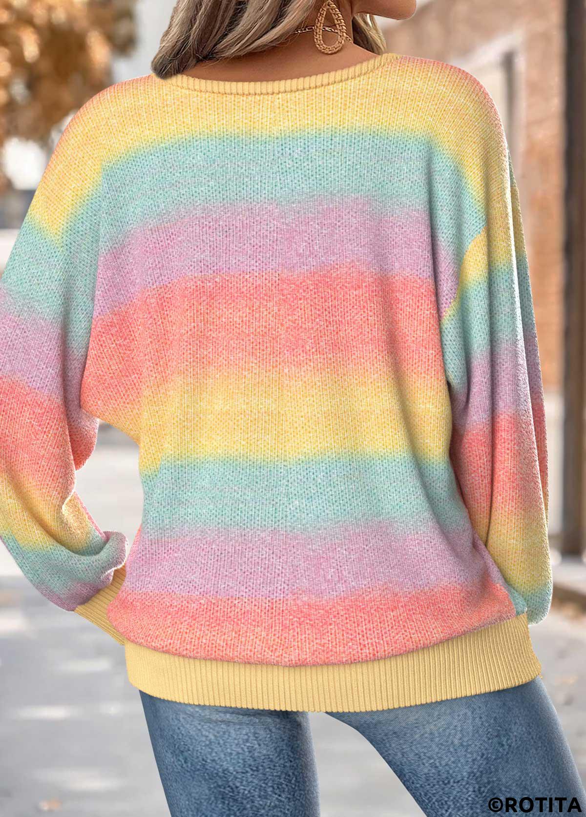 Multi Color tops,Ombre tops,ROTITA Tummy Coverage Ombre Multi Color Round Neck T Shirt