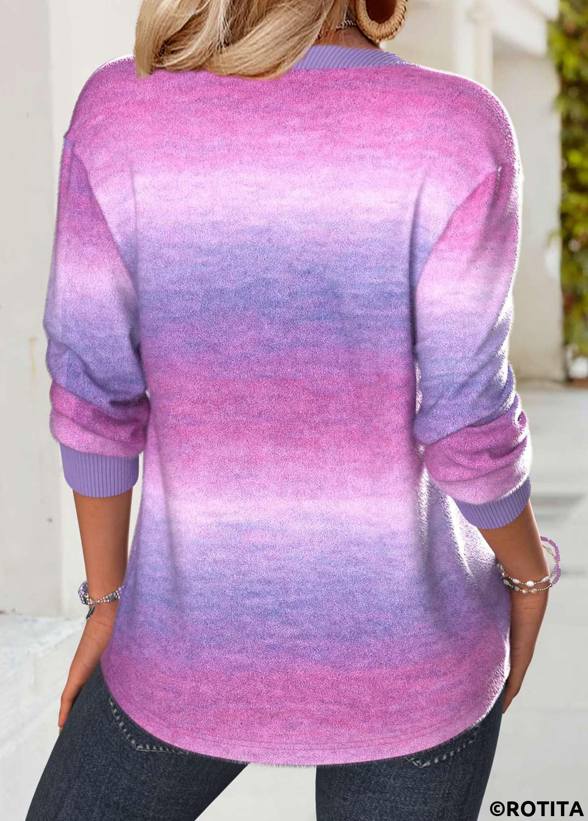 Multi Color tops,Ombre tops,ROTITA Tummy Coverage Ombre Multi Color Split Neck Sweatshirt
