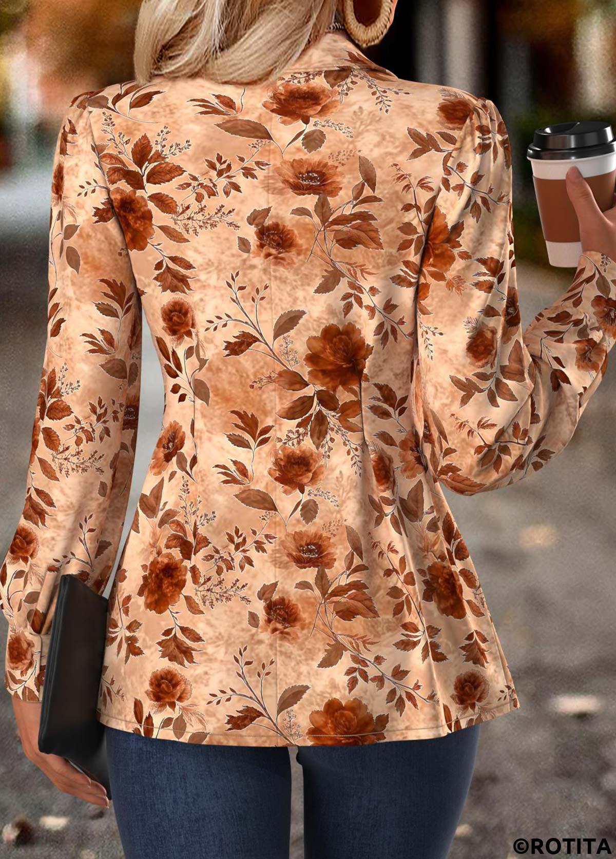 Multi Color tops,Floral tops,Plants tops,ROTITA Tummy Coverage Floral Print Multi Color Long Sleeve Shirt
