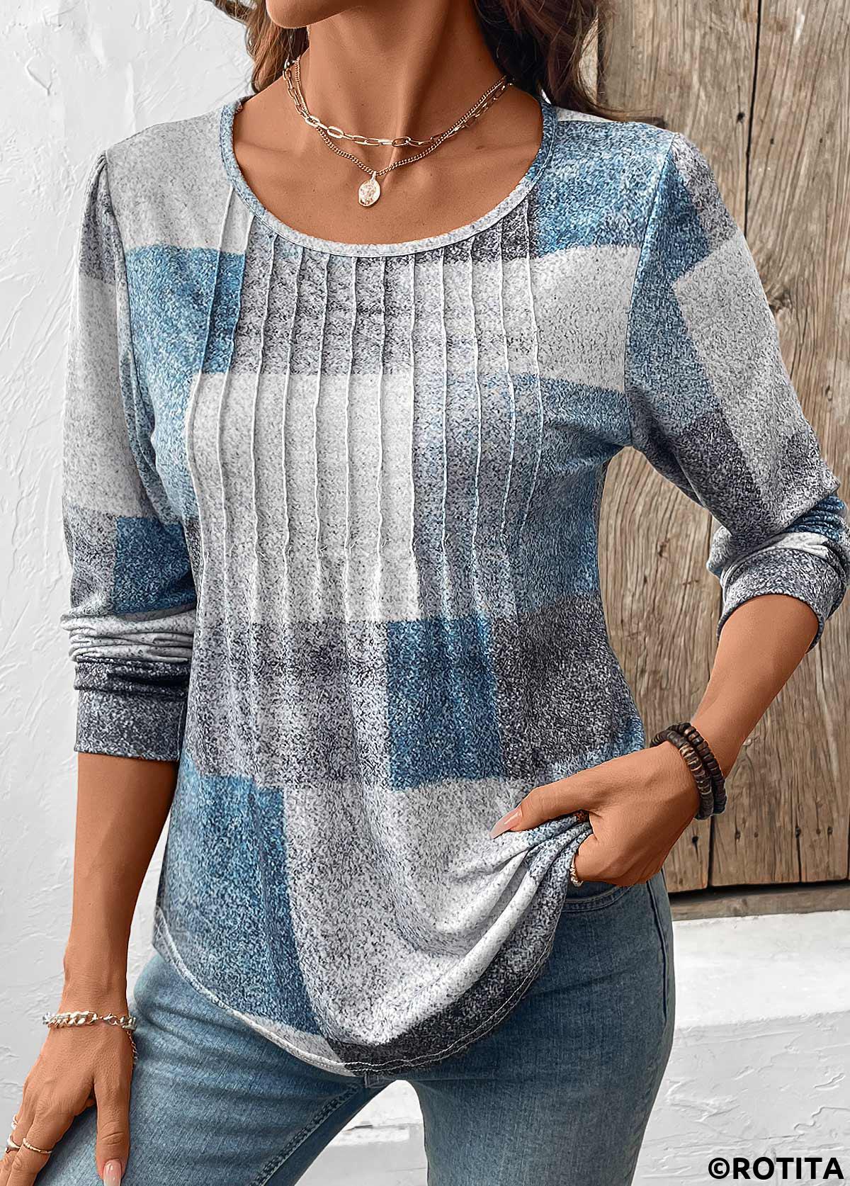Multi Color tops,Geometric tops,ROTITA Tummy Coverage Geometric Print Multi Color T Shirt