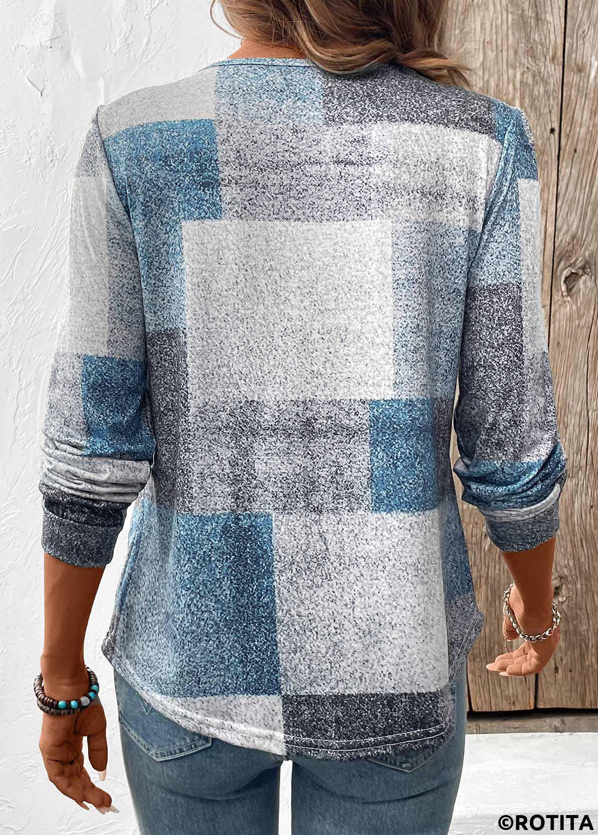 Multi Color tops,Geometric tops,ROTITA Tummy Coverage Geometric Print Multi Color T Shirt
