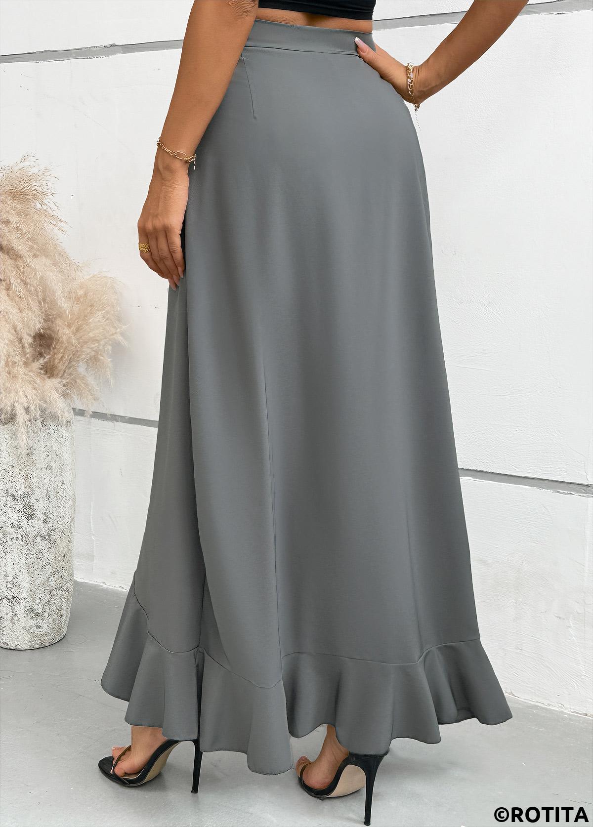 Grey bottoms,Plain Color bottoms,Grey Wide Leg Elastic Waist Mid Waisted Pants