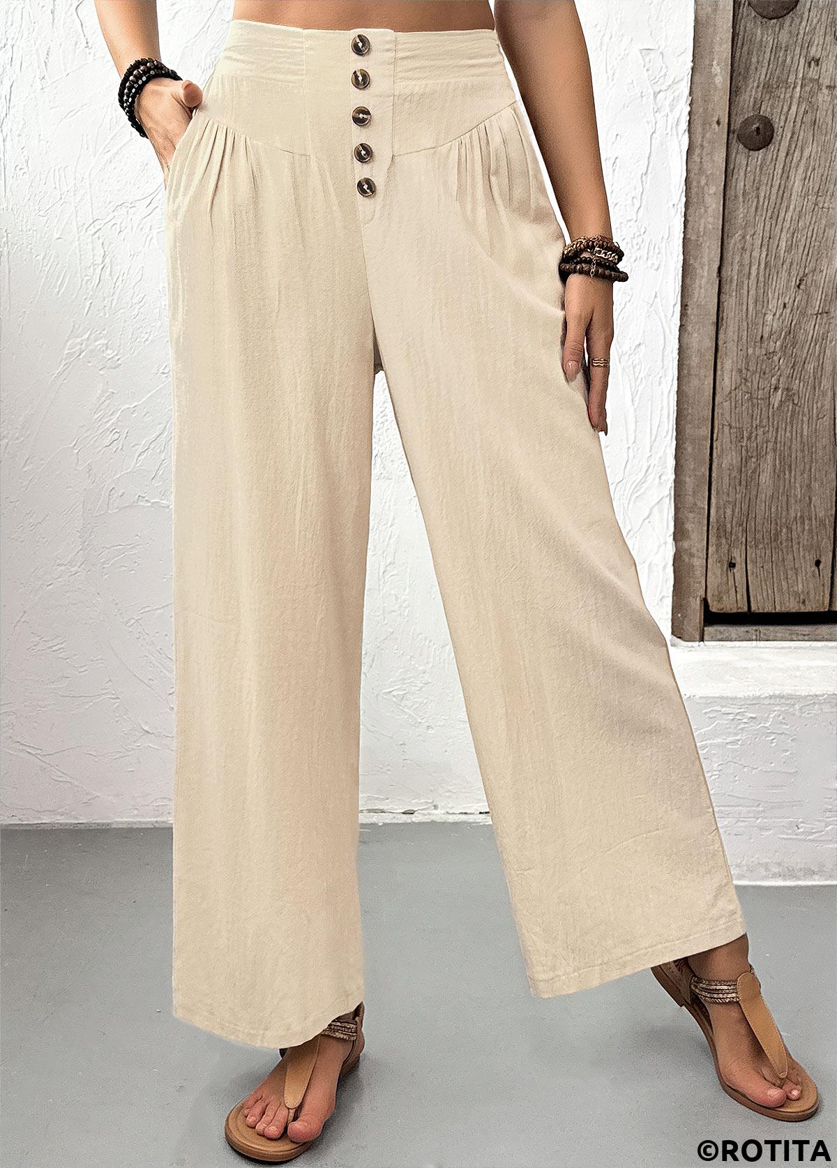Light Camel bottoms,Plain Color bottoms,Light Camel Straight Leg Elastic Waist High Waisted Pants