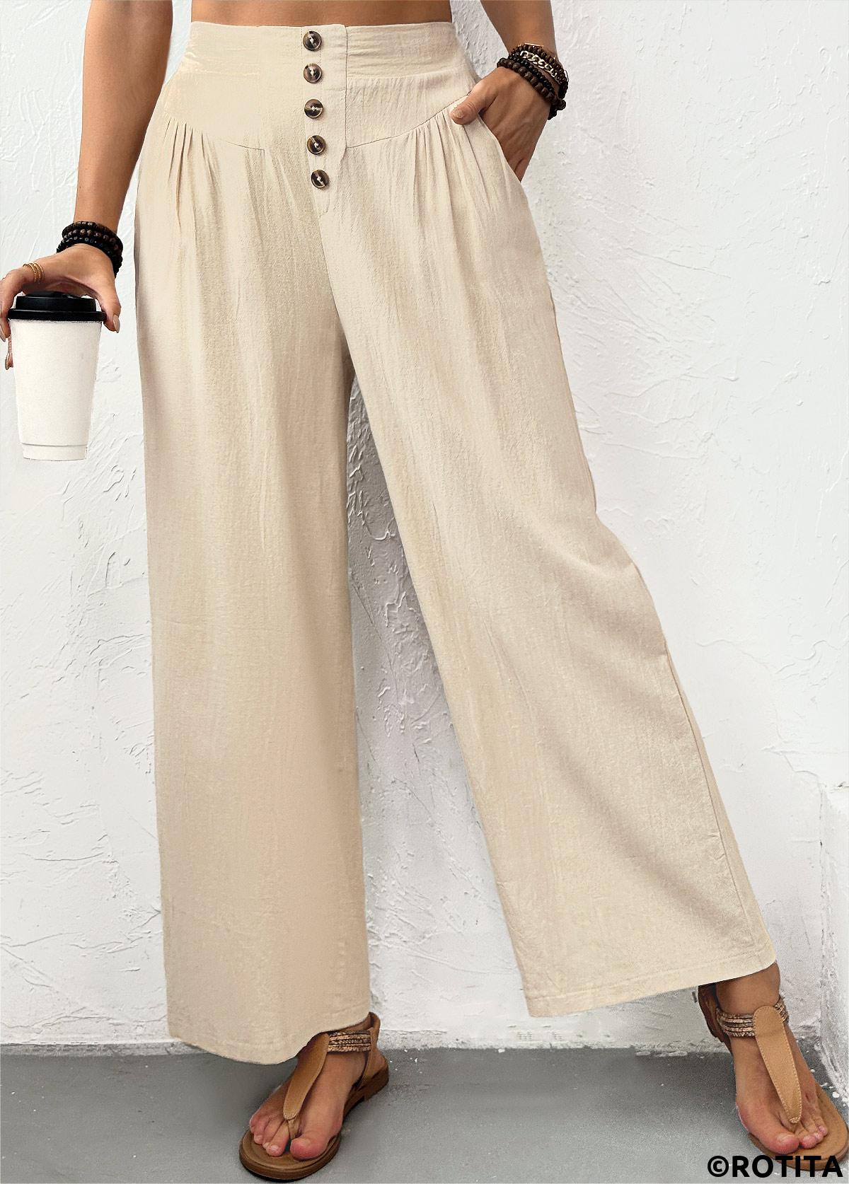 Light Camel bottoms,Plain Color bottoms,Light Camel Straight Leg Elastic Waist High Waisted Pants