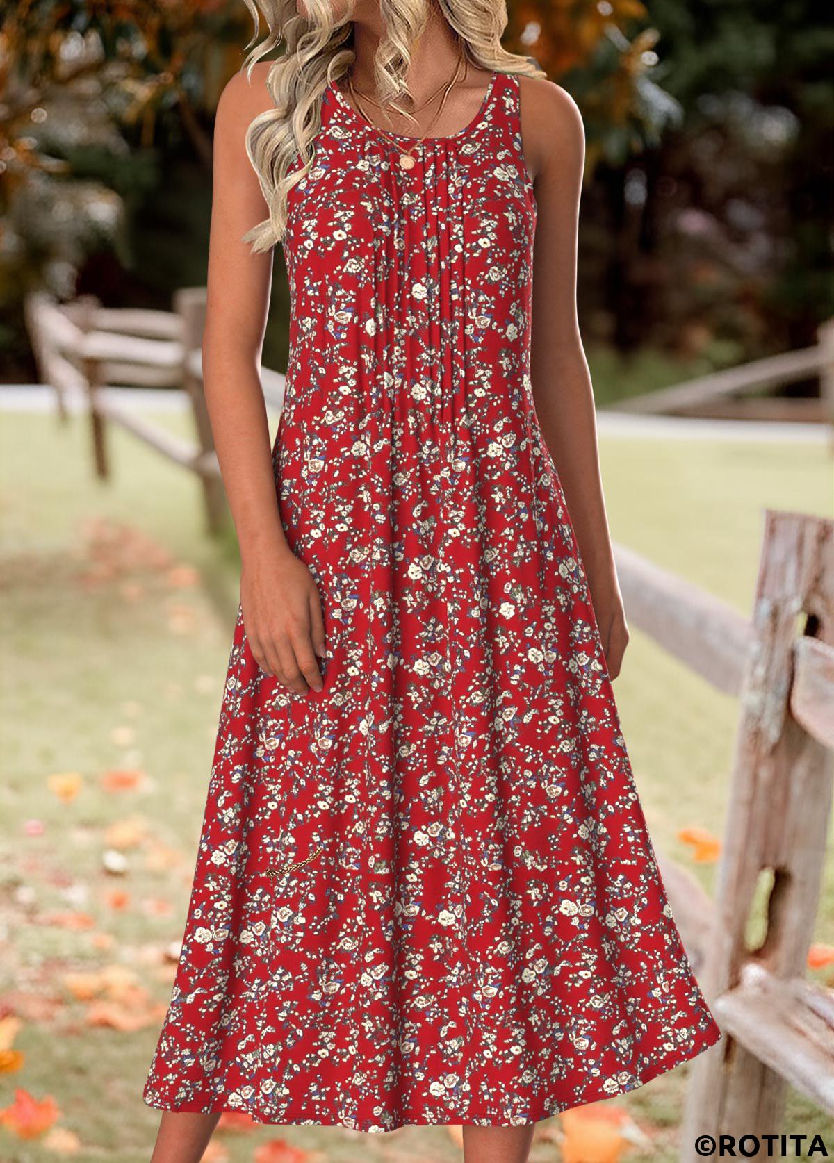 Wine Red dresses,Floral dresses,Plants dresses,Everyday dresses,Casual dresses,ROTITA Tummy Coverage Floral Print Wine Red Dress and Cardigan