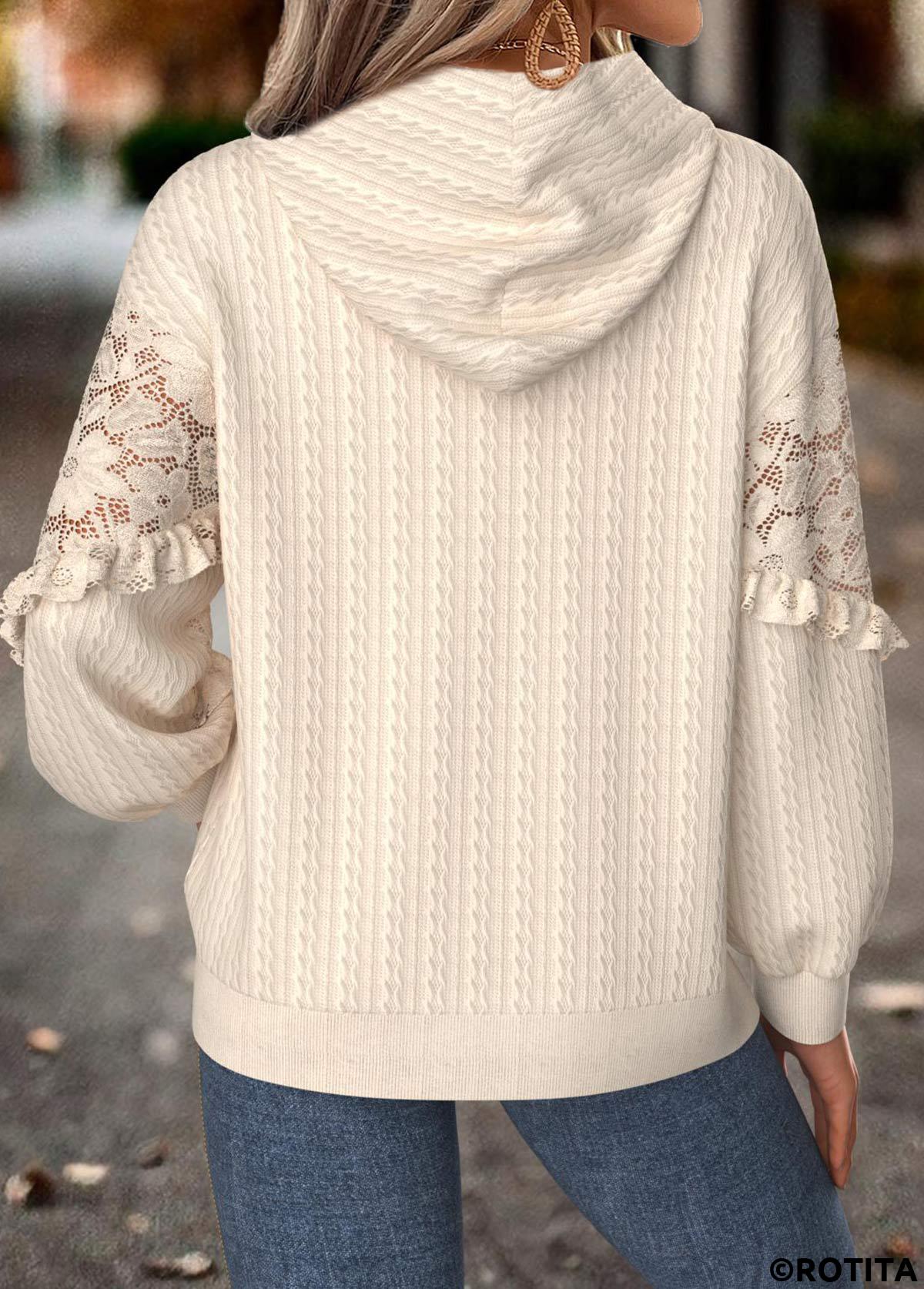 Beige tops,Plain Color tops,ROTITA Tummy Coverage Beige Long Sleeve Hoodie