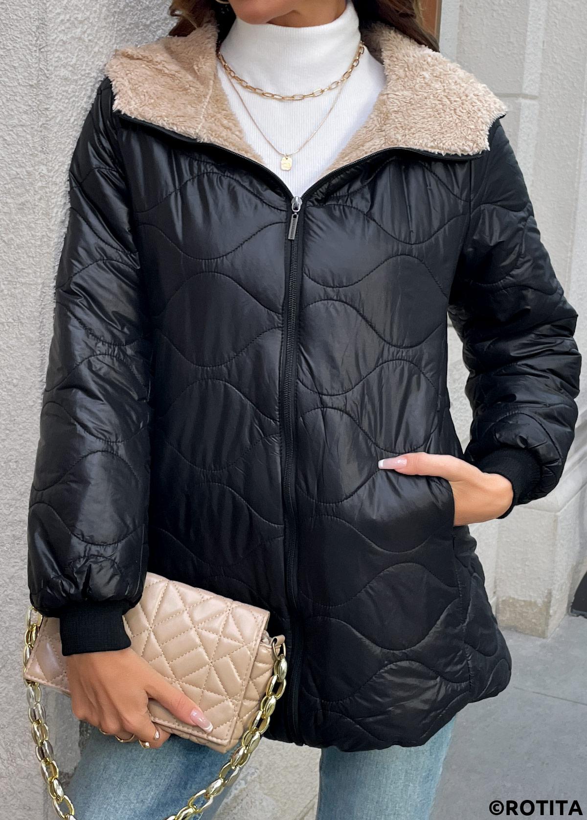 Black tops,Plain Color tops,Tummy Coverage Black Hooded Long Sleeve Coat