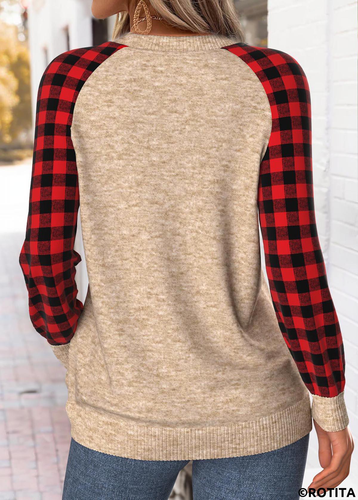 Light Camel tops,Christmas tops,ROTITA Christmas Tummy Coverage Light Camel Round Neck Sweatshirt