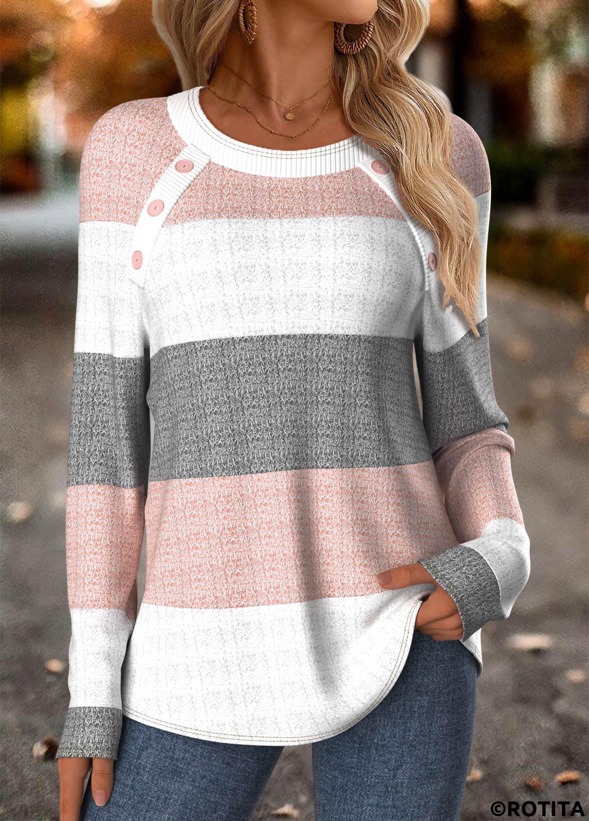 Multi Color tops,Plain Color tops,ROTITA Tummy Coverage Multi Color Round Neck T Shirt