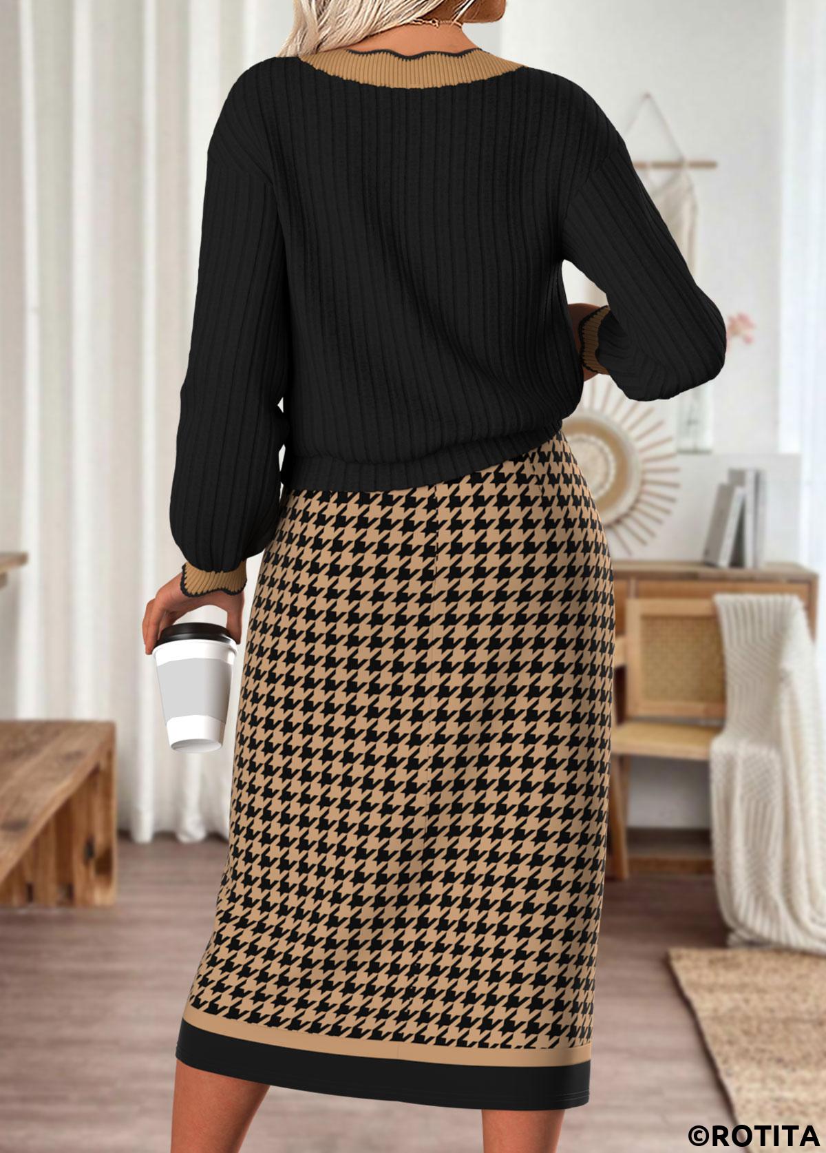 Black dresses,Plaid dresses,Geometric dresses,Casual dresses,ROTITA Tummy Coverage Plaid Black Dress and Cover Up