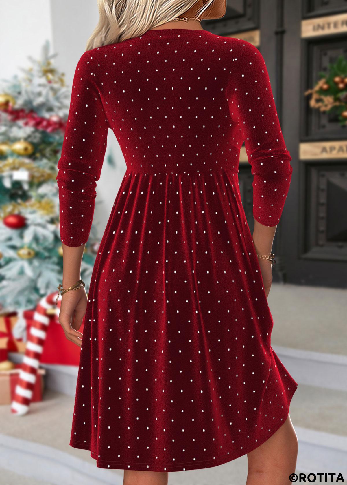 Wine Red dresses,Plain Color dresses,Casual dresses,ROTITA Tummy Coverage Wine Red Short V Neck Dress
