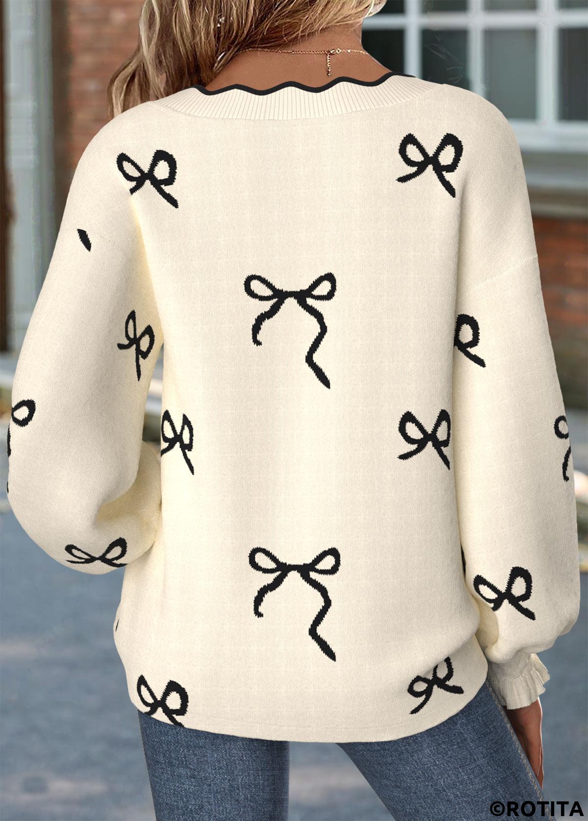 Beige tops,Other tops,ROTITA Curved Hem Beige V Neck Long Sleeve Sweatshirt