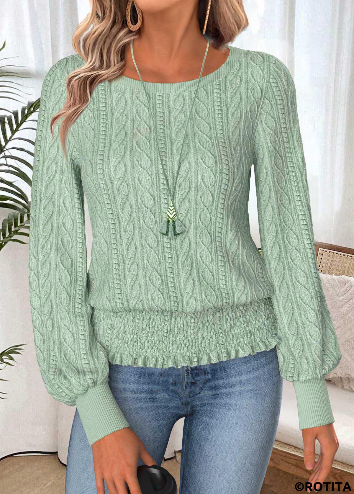 Sage Green tops,Plain Color tops,ROTITA Tummy Coverage Sage Green Boat Neck T Shirt
