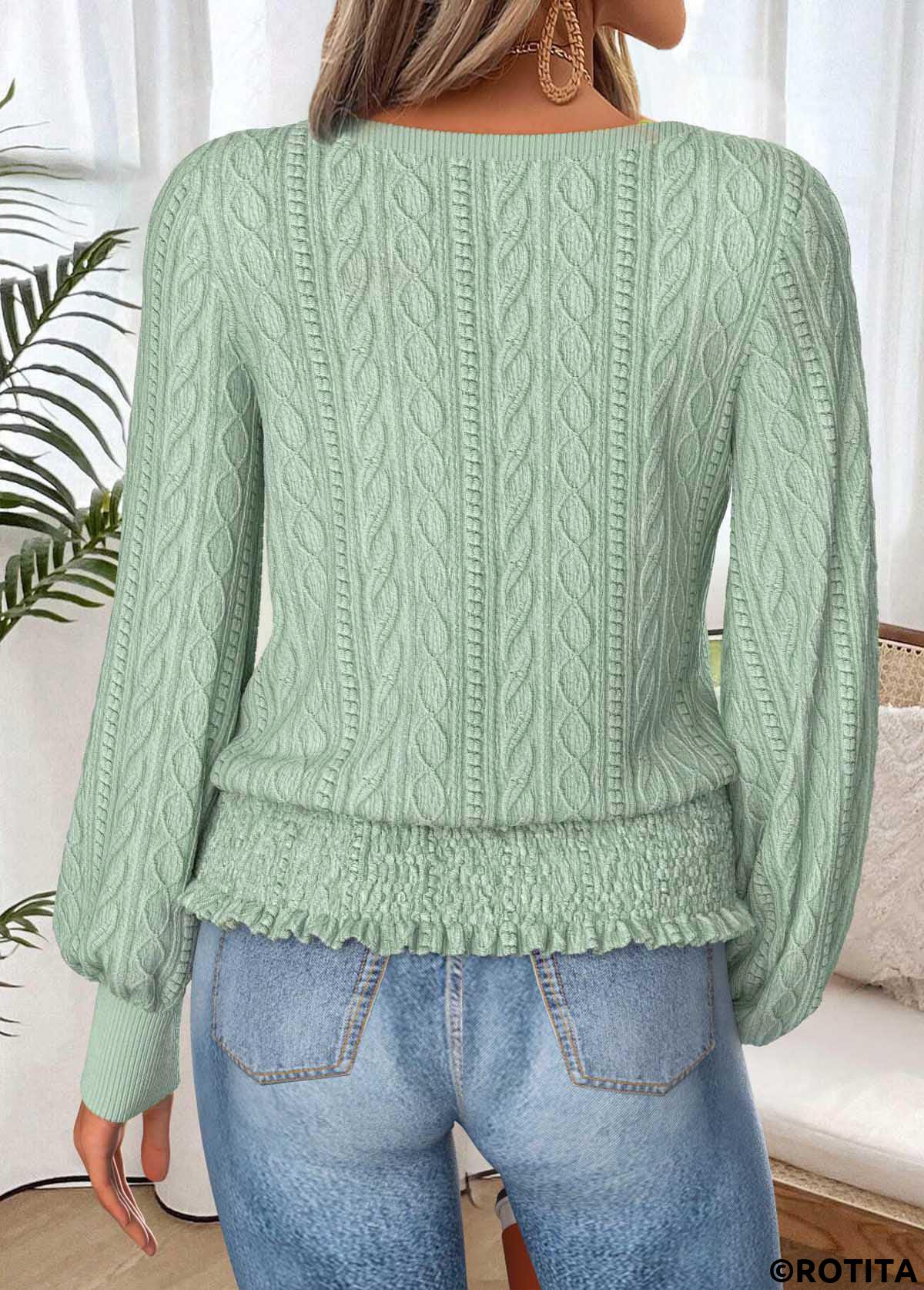 Sage Green tops,Plain Color tops,ROTITA Tummy Coverage Sage Green Boat Neck T Shirt