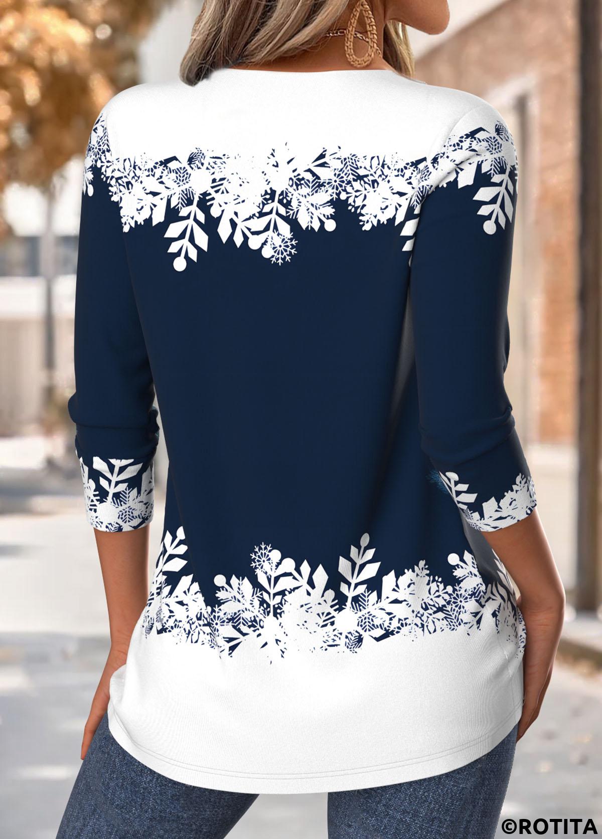 Navy tops,Christmas tops,ROTITA Christmas Tummy Coverage Navy V Neck T Shirt
