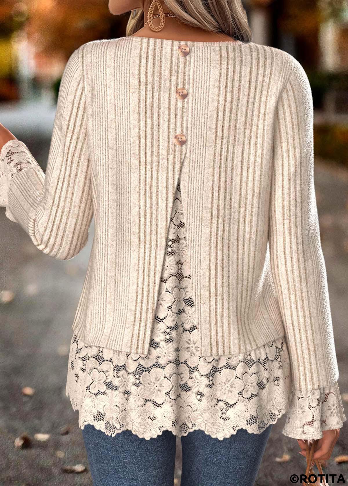 Skin Color tops,Plain Color tops,ROTITA Fake 2in1 Skin Color V Neck T Shirt