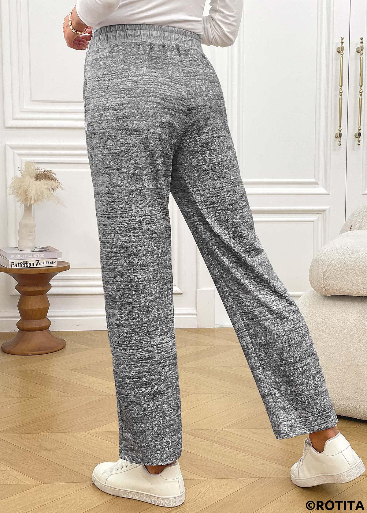 Grey bottoms,Animal Print bottoms,Animal Print Grey Straight Leg Elastic Waist Pants