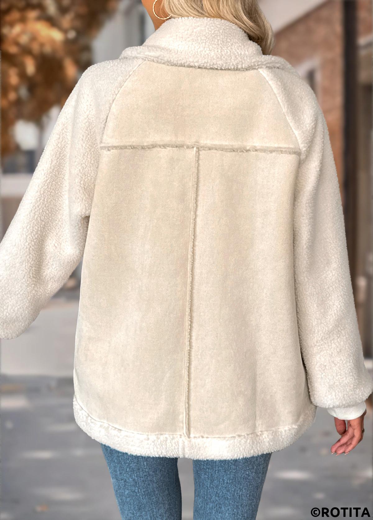 Beige tops,Plain Color tops,Patchwork Beige Lapel Long Sleeve Coat