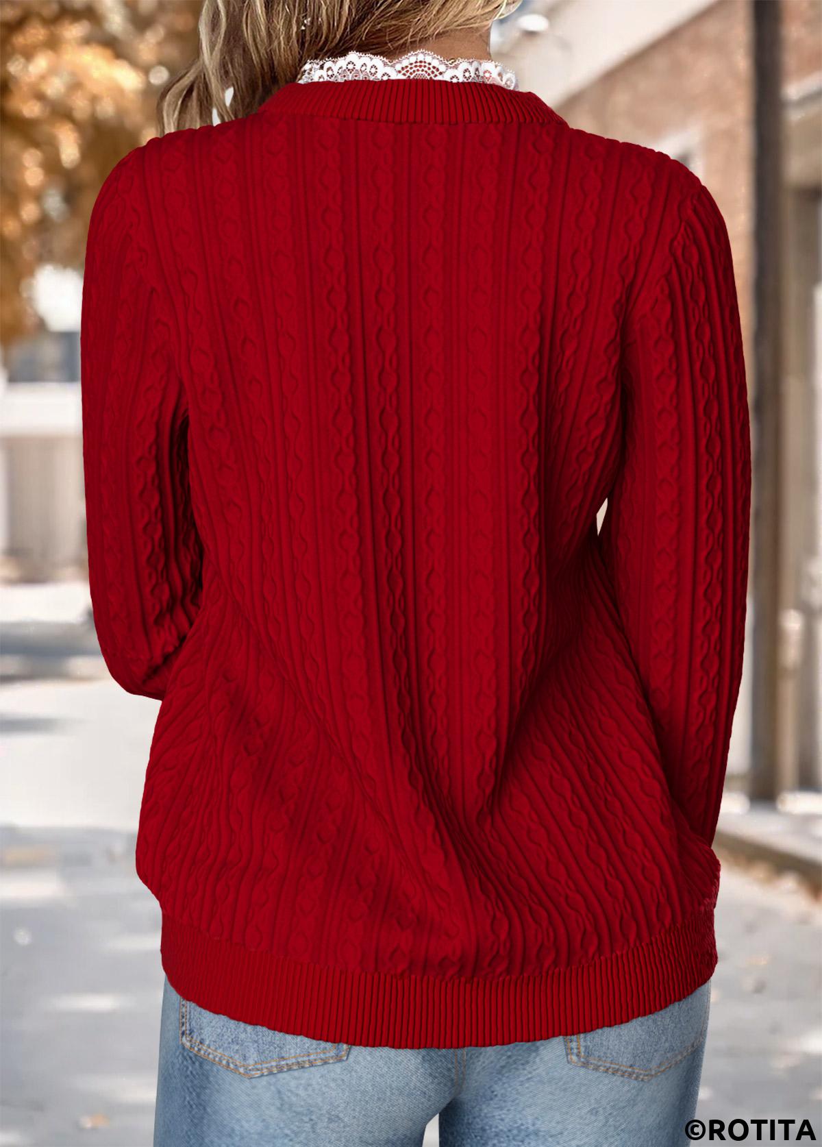 Red tops,Plain Color tops,ROTITA Red Sweater