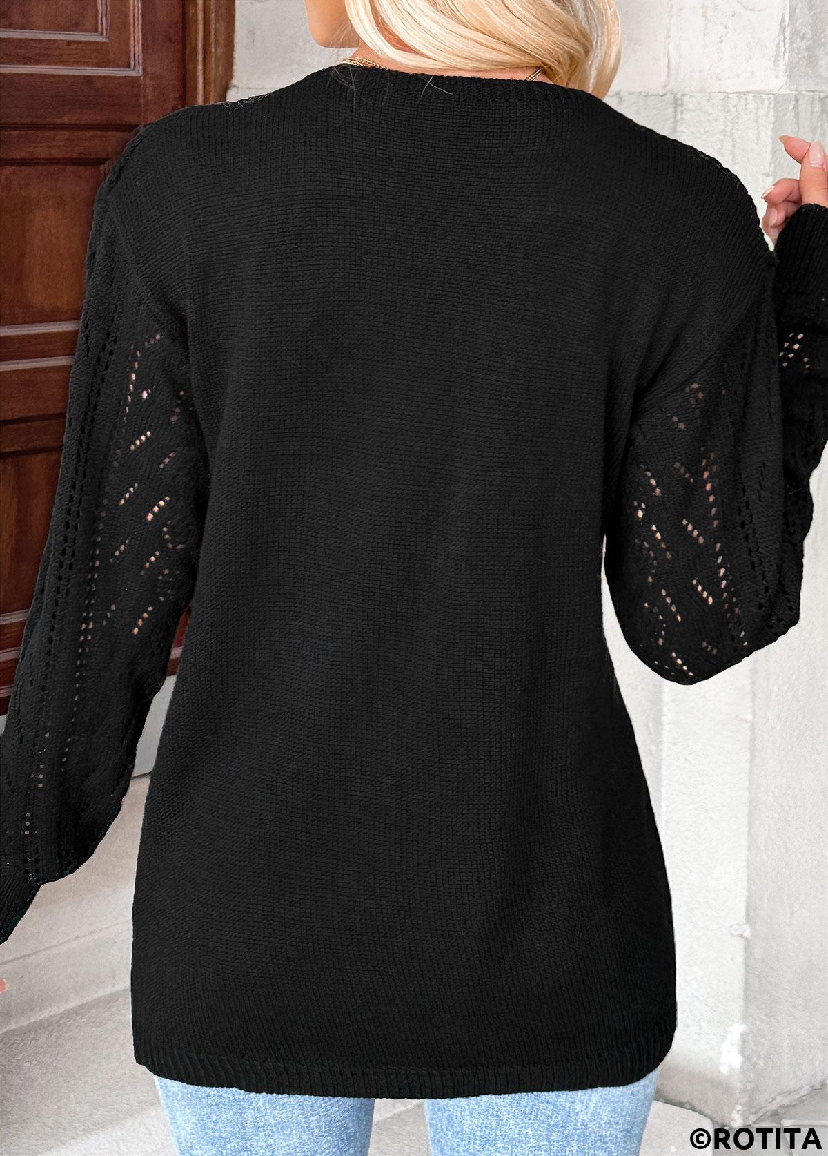 Black tops,Plain Color tops,Black Color Long Sleeve Tunic Cardigan