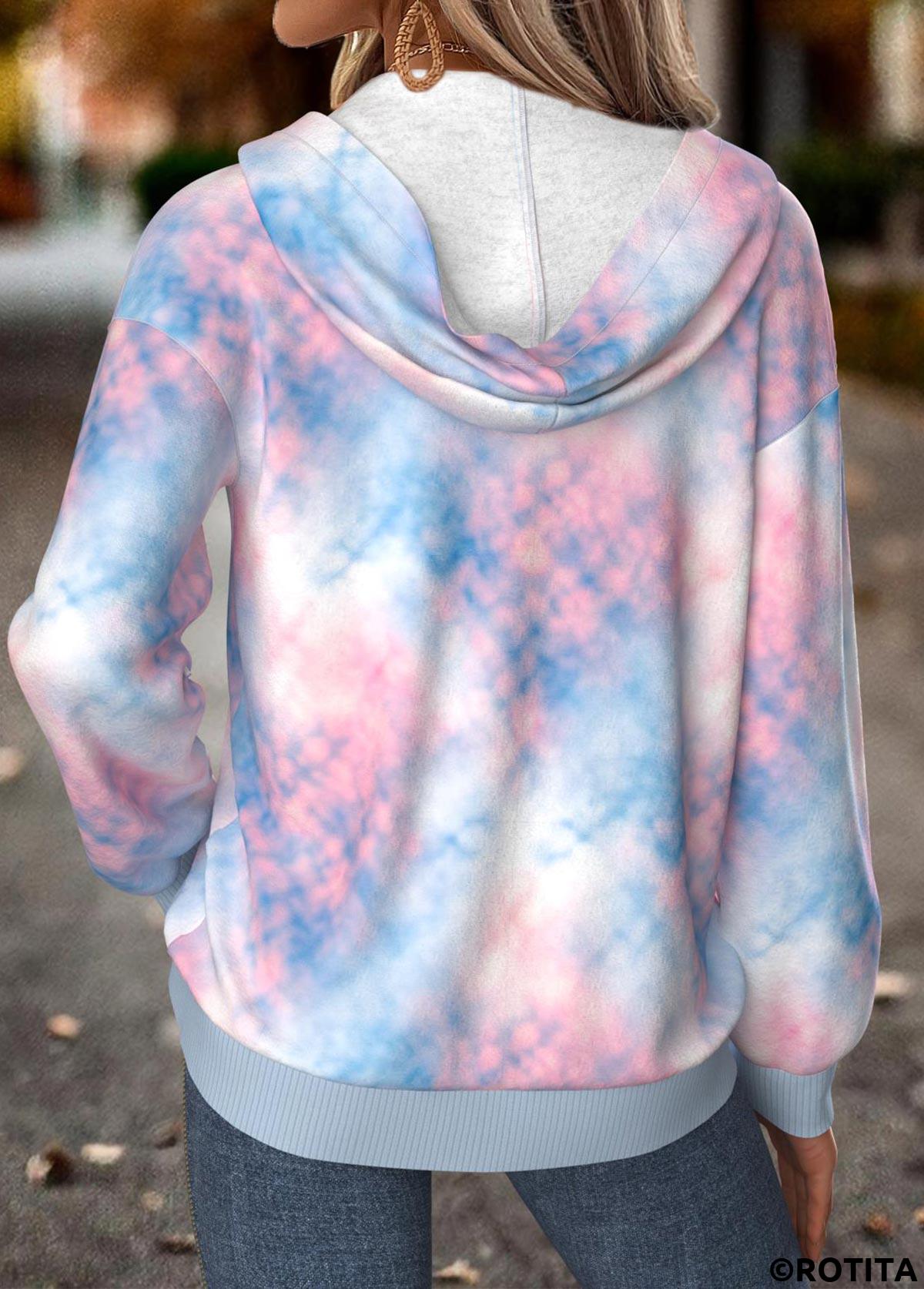 Multi Color tops,Tie Dye tops,ROTITA Tummy Coverage Tie Dye Print Multi Color Hoodie
